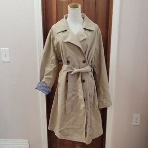 GAP Women's Beige Trench Coat with Striped Cuffs